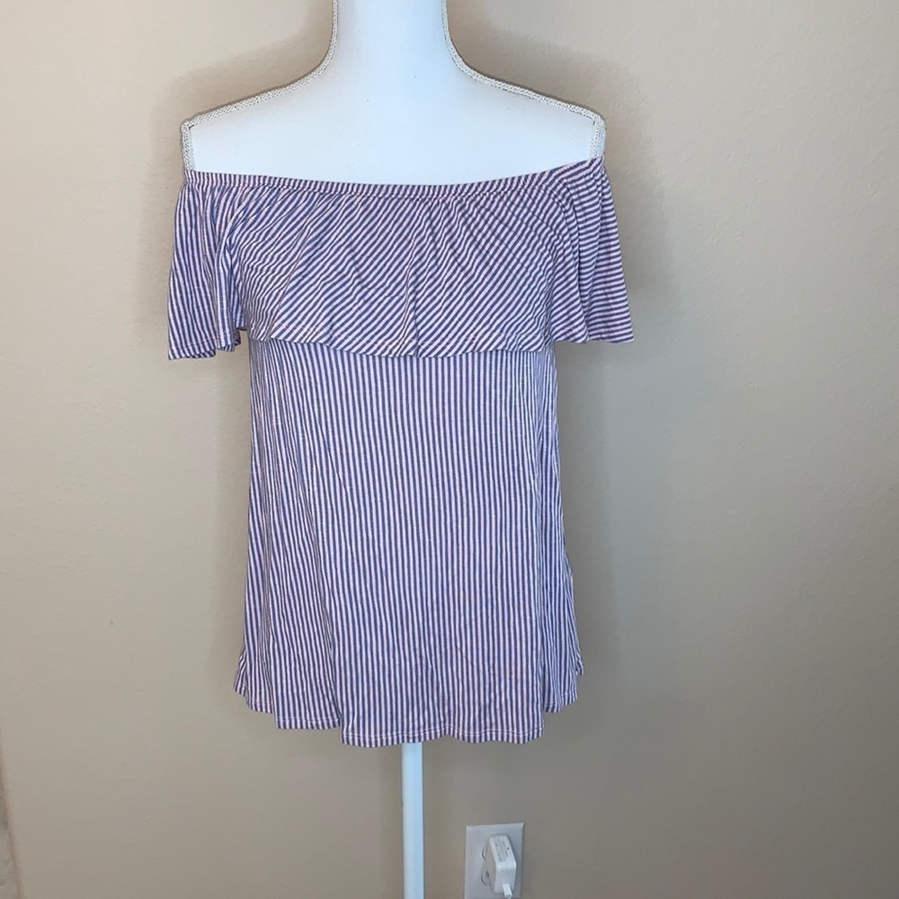 Max jeans striped off the shoulder blouse